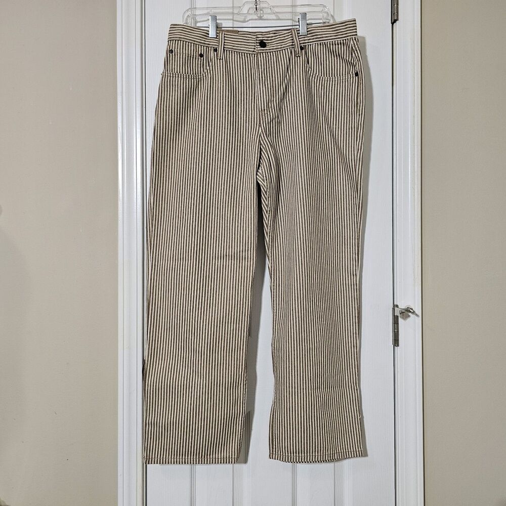 Levi's Low Pro Jeans Womens 34x29 Brown Beige Pinstriped Straight Leg Jeans NWT